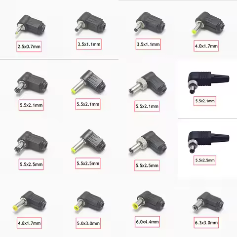 1Pcs DC Power Male Plug Jack Adapter 90 Degree Male 6.3x3.0 6.0x4.4 5.0x3.0 5.5x2.5 5.5x2.1 4.8x1.7 