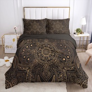 ♔ 3D Duvet Cover Set Bedding Sets Comforter Quilt Cover Bed Linen King Queen Black Gold Lotus Design