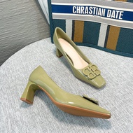 Elegant Pink Parisian High Heels Womens Spring 2025 New Matcha Color Square Head Thick Heel Single S