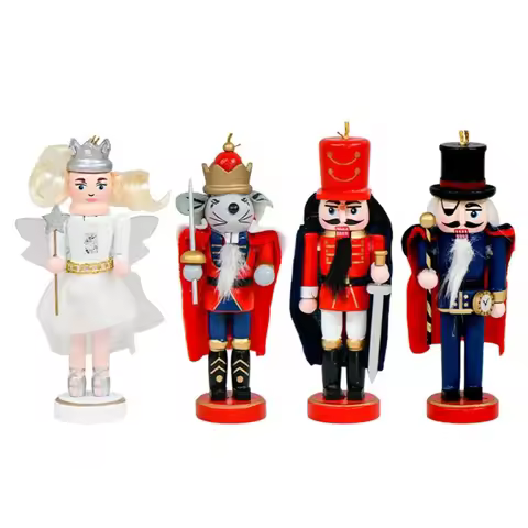 4pcs Retro Nutcrackers Mouse King Holiday Hanging Decorations Wooden Soldiers
