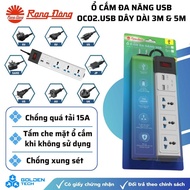 Rang Dong 5m anti-shock USB multi-function socket, Model: OC02.USB 3C/5M/10A