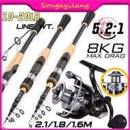 [COD] Sougayilang Spinning Fishing Set Telescopic 1.6M/1.8M/2.1M 20LB Line Wt. Rod 5.2:1 Gear Ratio 