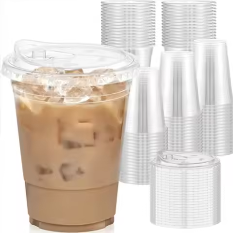 10PCS 16oz Clear Plastic Cups with Lids, Disposable Cups for Iced Coffee Bubble Tea Smoothie, Leak-P