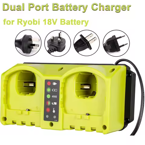 2 Port Rapid Super Fast Charger Station for Ryobi 18V Battery – Replacement Charger for Ryobi Tools 