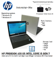 TERMURAH LAPTOP HP 430 G5 CORE I5 GEN 7 RAM 8GB/256SSD 14 INCH WINDOWS 10 PRO BERGARANSI