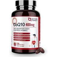 NATURE TARGET CoQ10-400mg Plus PQQ with Vitamin E & Organic O Oil - Coenzyme-Q10 with BioPerine - Hi