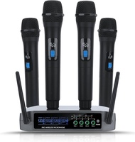 BOMGE 4 Channel Professional Wireless Microphone System with Cordless 4 Handheld Mics Ideal for Home Party Singing Karaoke Meeting Church Event TV Speaker