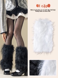 JINGCHI | Vớ Lông Fuzzy Y2K Ấm Áp