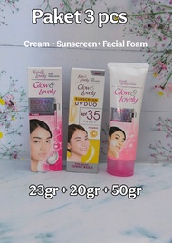 Paket 3pcs Travel Size Glow & Lovely Cream Multivitamin + Sunscreen Vitamin C + Facial Foam Sesuai F