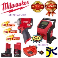 MILWAUKEE PROMOTION SET 12V 4.0AH &amp; 2.0AH M12FIWF-422 + M12BI-0 FUEL 1/2'' STUBBY IMPACT WRENCH WITH COMPACT INFLATOR