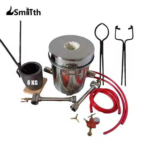 LSMIITTH 8KG/17.63LBS Double Forge Burners Melting Furnace Kit With 2 Tongs Home Casting Foundry Too