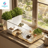MLINX Turtle Tank, Plastic Dry Wet Separation Reptile Terrarium, Habitat Box Transparent Basking Are