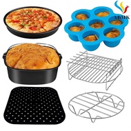 All in One Baking Kit for 5 8qt Air Fryers Cake Bucket Silicone Mat Skewers Rack