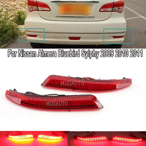 Rear Bumper Reflector Brake Light For Nissan Almera Bluebird Sylphy 2009 2010 2011 Backup Stop Tail 