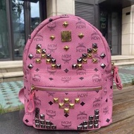 MCM Backpack 95%new 100%real MCM女士柳釘款銀色經典加固釘小號雙肩包二手袋
