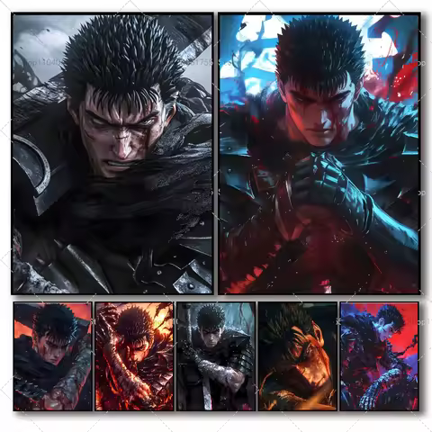 1PC Japanese Anime Berserk Characters Poster Self-adhesive Art Waterproof Paper Sticker Coffee House