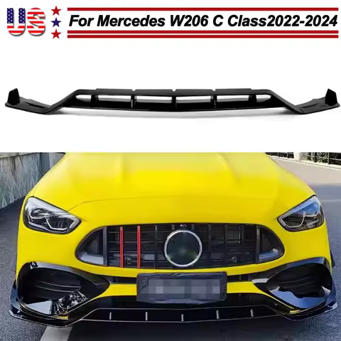 For Mercedes Benz W206 S206 AMG C Class 2022-2024 C63 Look Glossy Black Front Bumper Lip Front Split