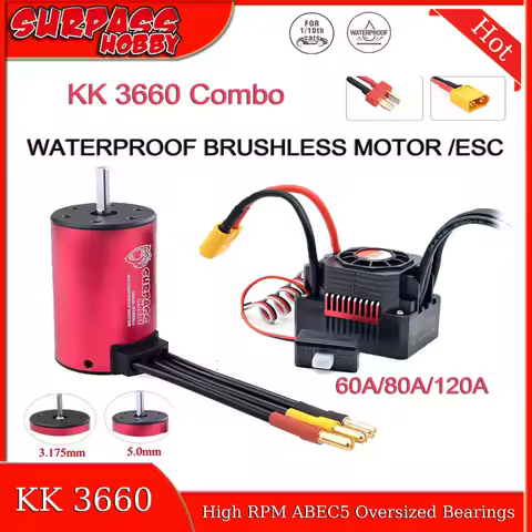 SURPASSHOBBY Waterproof KK3660 Brushless Motor w/60A/80A/120A ESC Combo 5.0/3.175mm for 1/10 1/12 1/