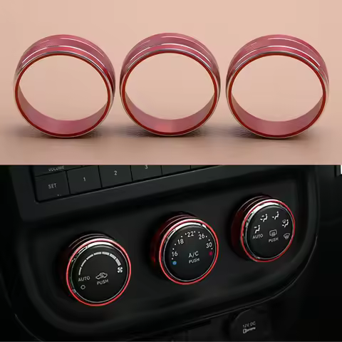 3pcs Red Aluminum Alloy Air Conditioning AC Switch Knob Ring Trim Decoration Cover Fit For Dodge Cha