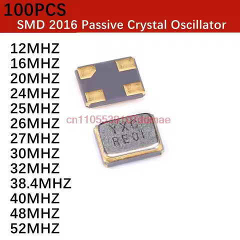 100PCS SMD 2016 Passive Crystal Oscillator 4pin 12MHZ 16MHZ 20MHZ 24MHZ 25MHZ 26MHZ 27MHZ 30MHZ 32MH