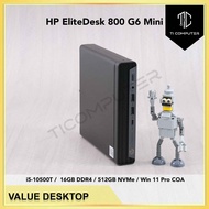 HP EliteDesk 800 G6 Mini Intel i5-10500T 16GB RAM 512GB NVMe SSD Win 11 Pro Refurbished Desktop