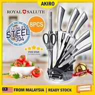 Royal Salute 8PCS Stainless Steel Hollow Handle Kitchen Knife Set wt Knife Holder Stand / Set 8 Pisau Besi Dapur Menarik