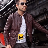 [HCM]Áo Khoác Da Nam Phối Dây Kéo Nâu - B15