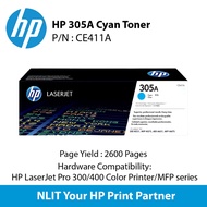 HP original Toner : HP 305A Cyan : 2,600 pgs : CE411A : 2 Years Direct HP Warranty