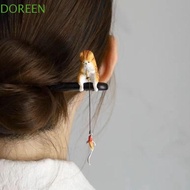 DOREEN Wooden Hair Stick, Chinese Style Black Sandalwood Hanfu Hairpin, Cute Tassel Hair Chopstick Hanfu Headwear Cheongsam Accessories