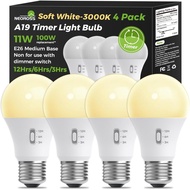 Timer Light Bulb, A19 Equivalent 100W LED Bulb, 12/6/3H Built-in Automatic Timer, 11W 3000K Soft Whi