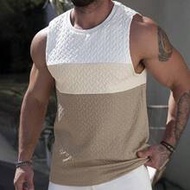 Men's Casual Crew Neck Sleeveless Vacation-Style Color-Blocked Tank Top, Beach Sports Tank Top, Men'