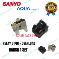 Relay Ptc 3 Pin+Overload Freezer 6 Rak  / Relay Ptc Freezer Sanyo Aqua