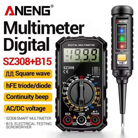 Multimeter Tester Pen Suit ANENG SZ308+B15 Multimeters 1999 Counts 24-250V Voltage Detector Meter Di