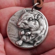 十二生肖 純銀項鍊 紀念幣 吊墜 雕刻 開運 個性 禮物 老鼠 掛件