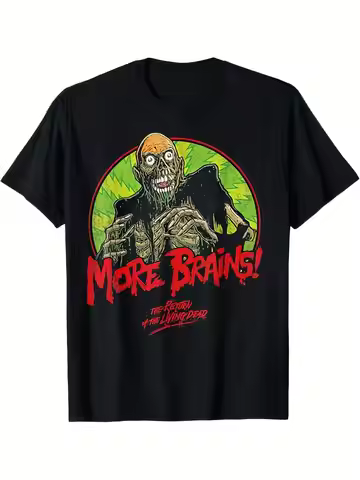 "Night of The Living Dead" Movie T-shirt Zombie Pattern Shirt with More Brain Black Horror Film - Li