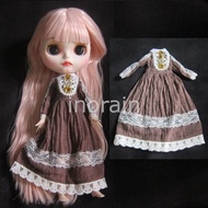 12" Blythe Doll ob24 Obitsu Clothes Set Brown Long Dress Outfit