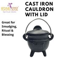 SI Cast Iron Cauldron Incense Burner with Lid Black Colour for Smudging Stick, Resins and Incense