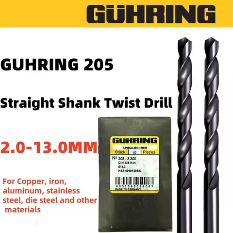 Germany GUHRING 205 2.0-13.0MM Straight Handle Twist Drill Bit stainless steel high speed steel cont