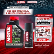 Combo Dầu nhớt xe máy MOTUL 3100 GOLD 4T 10W40 0.8L và Xịt sên / xích MOTUL C2 CHAIN LUBE ROAD 0.15L