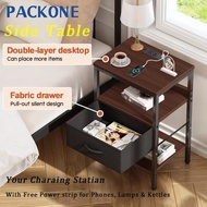 PACKONE Multi-functional Bedside Cabinet Nordic Style Carbon Steel Frame & Wooden Tabletop