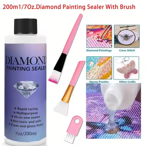 60ML/120ML/200ML Diamond Painting Sealer with 3 Pcs Brushes Diamond Painting Glue Permanent Hold & S