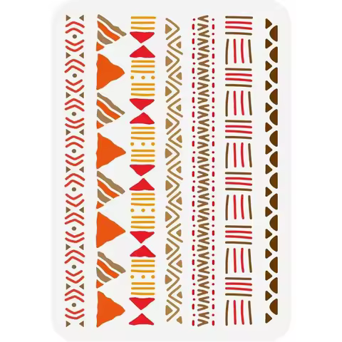 Mudcloth Elements Pattern Stencil 8.3x11.7inch Tribal Borders Drawing Template African Boho Floral F
