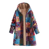 fulaide Women Coat Polyester Fiber Splicing Design Jacket Vintage Ethnic Style Sherpa Lined Coat for