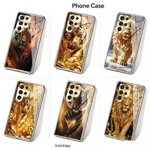 Luxury Golden Lion Tiger Phone Case for Samsung Galaxy S24/ S24 Ultra/ S25FE/S25 /S25 Ultra / S26/S2