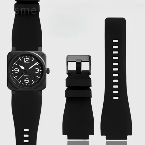 High-end Convex Interface Silicone Watchbands for Bell Ross BR01 BR03 Series Waterproof Sweatproof W