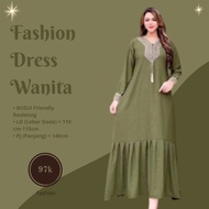 Baju Gamis Dress Wanita | Gamis Midi Dress Rayon Dress Kerah 