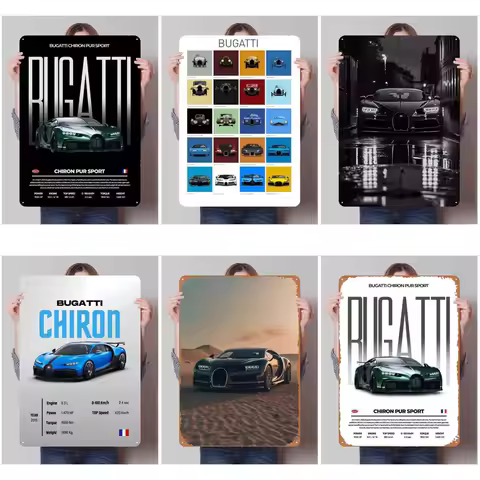 Bugatti Metal Posters Classic Car Tinplate Sign Room Ornaments Custom Metal Signs for Garage Wall Ar