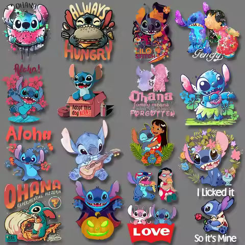 Cartoon Character Ohana Stitch Sticker Summer Vibes Halloween Series Iron-on Transfers Easy to Use D