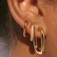 3pcs Minimalist Gold U - Shaped Hoop Earrings,Cubic Zirconia Copper Earrings(3pcs Not 3 Pairs)