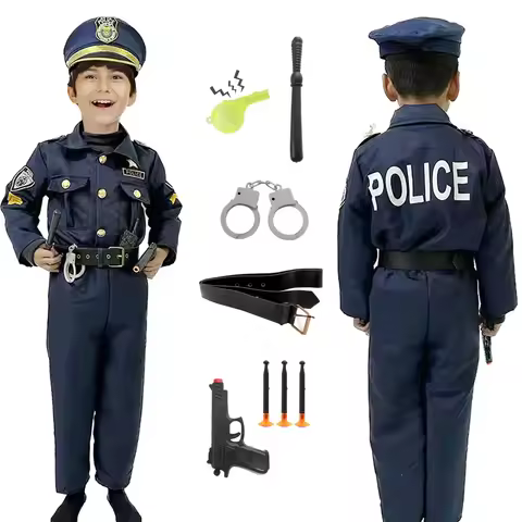 Police Officer Costume for Kids Boys Girls Costume Cop Uniform Outfit Role Play with Toys Accessorie